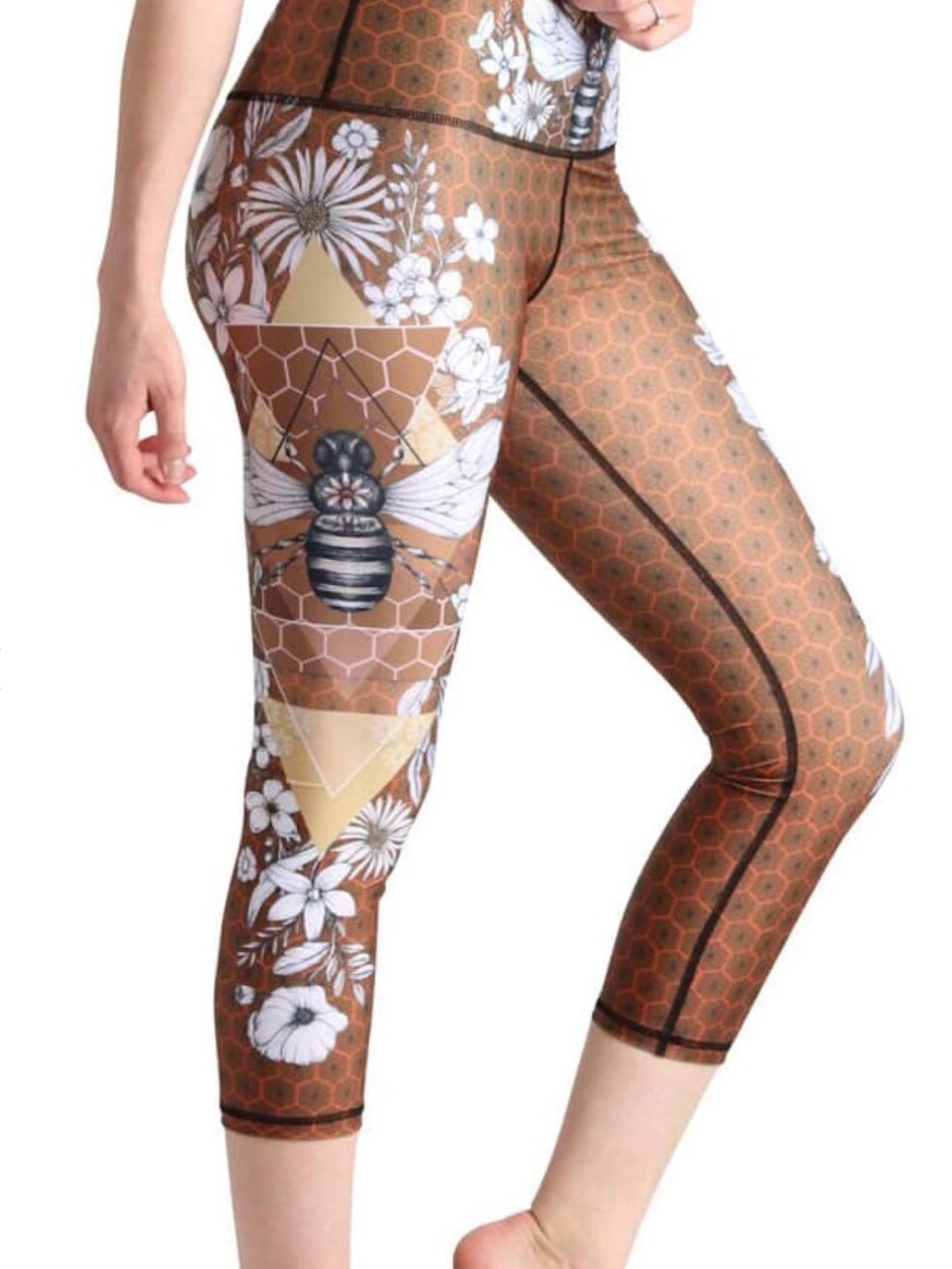 Beeloved Women's Brown Floral Bee Capri Leggings